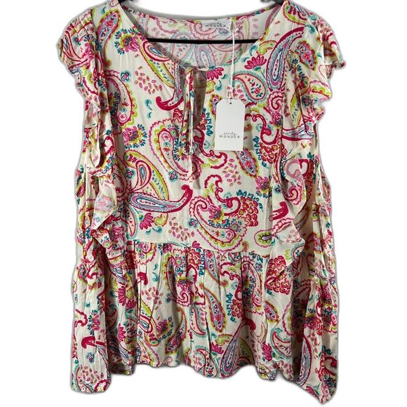 NWT Emily Wonder Womens Colorful Paisley Print Blouse 0191 - Picture 1 of 9